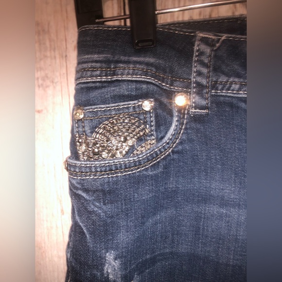 LA IDOL Women’s Jeans Size 1 W27 L33 Tattered Rhinestone Pocket (see details - Picture 7 of 10